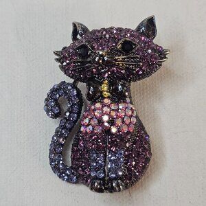 OPCKR Cat Kitten Brooch Pink Purple Rhinestone Animal Jewelry Sparkling